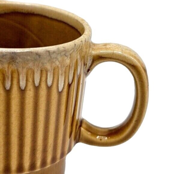 2/$15 Vintage Drip Glaze Fluted Mug Brown 3.5" Stackable Round Cup Made in Japan - Picture 2 of 10